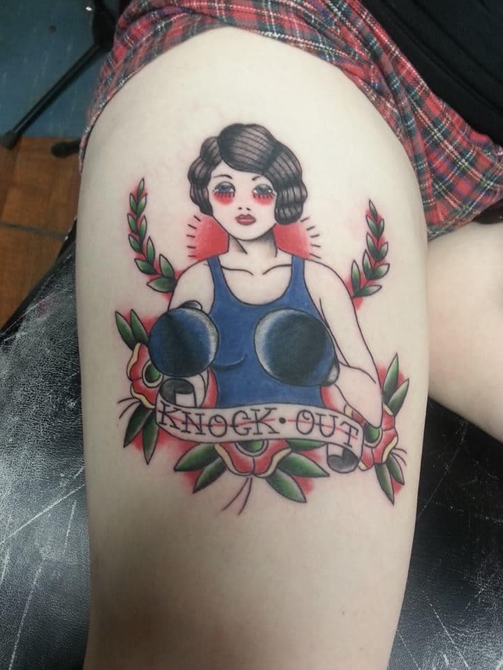 traditional boxer lady — tattoo by @sean_e_bones